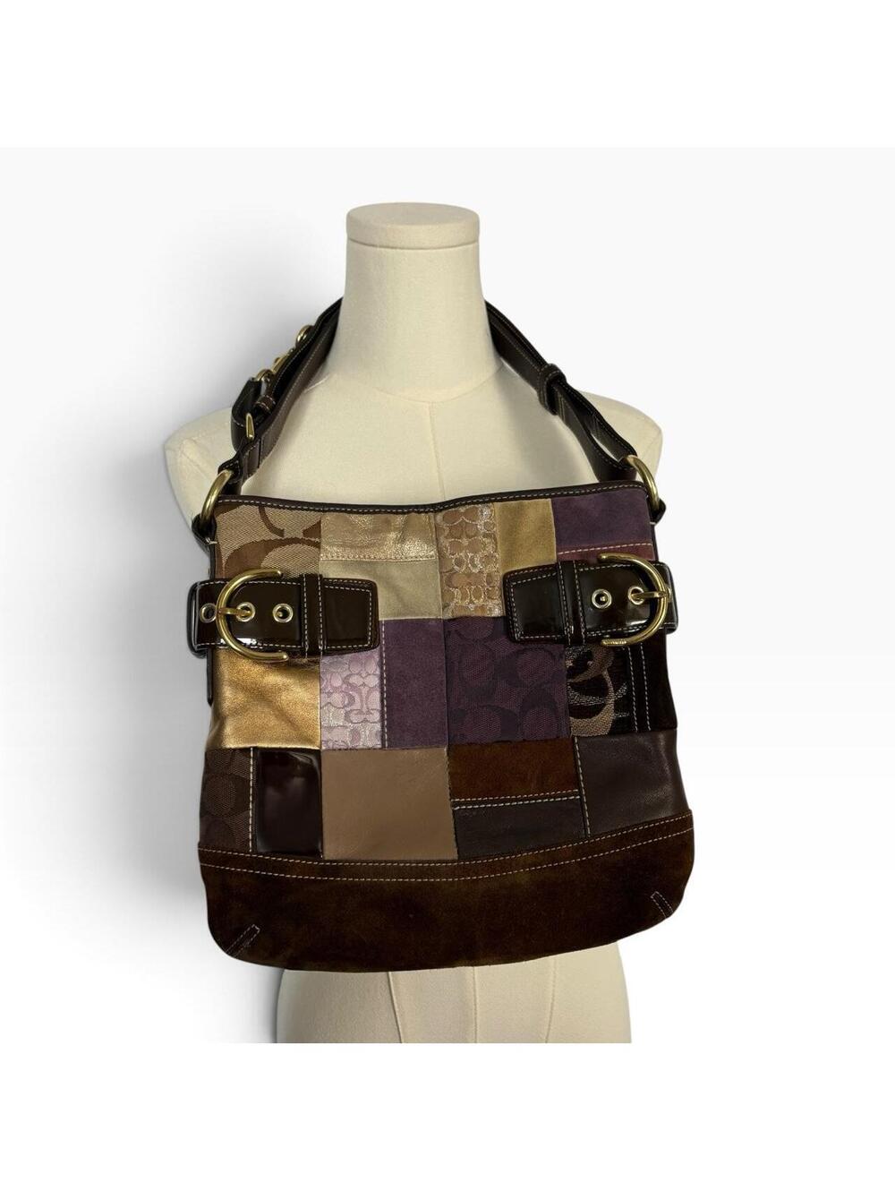 Y2K Coach Patchwork Brown & Purple Leather Halter Bag